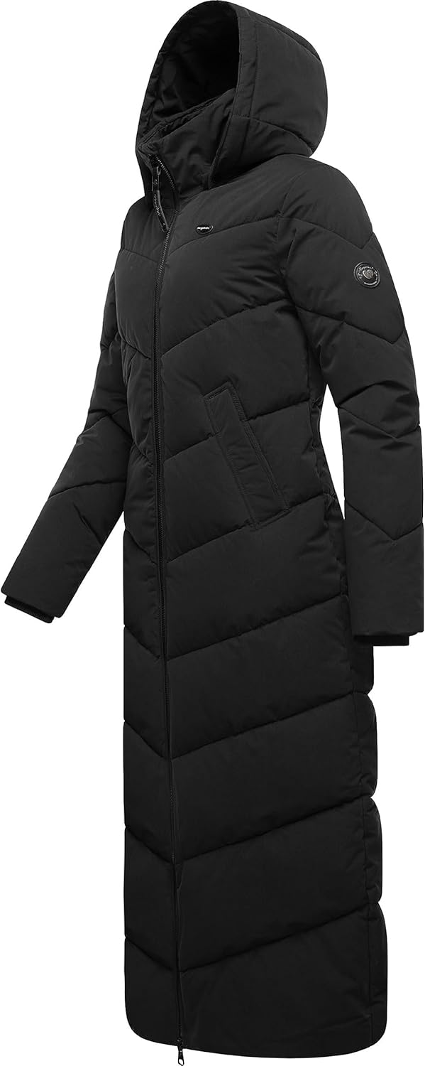 Ragwear Damen Wintermantel Warmer wasserdichter Steppmantel lang mit Abnehmbarer Kapuze Rebelka Extr