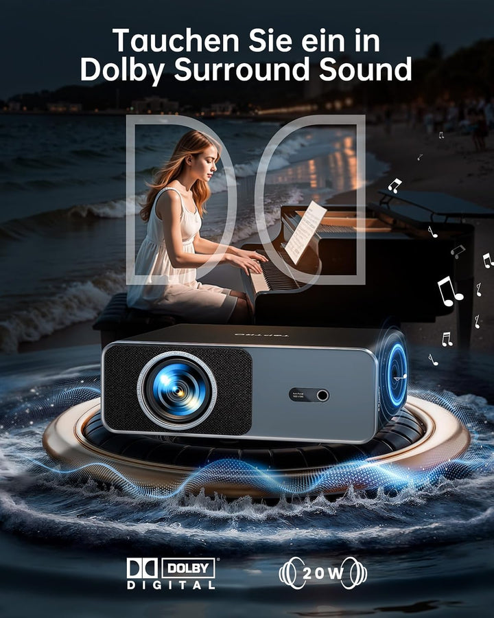 Smart Beamer [Kompatibel mit Netflix &amp; 20W Dolby Audio] 1000 ANSI Autofokus &amp; 6D Trapezkorrektur, TO
