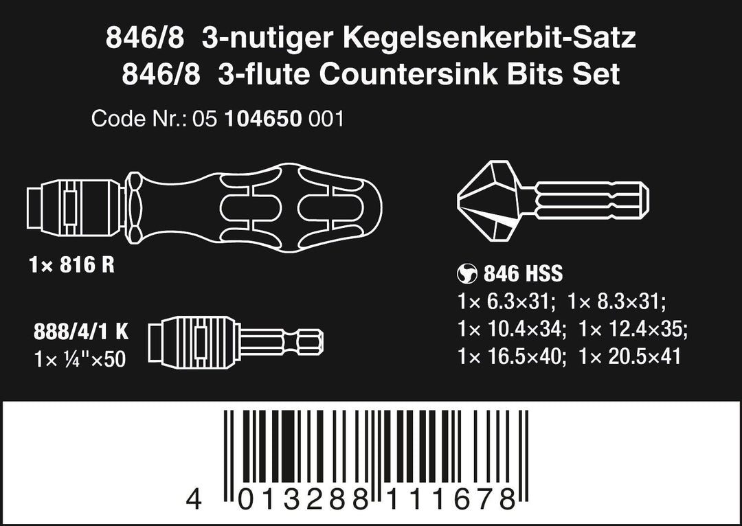 Wera Kegelsenkerbit-Satz 846/8, 8-teilig, 05104650001