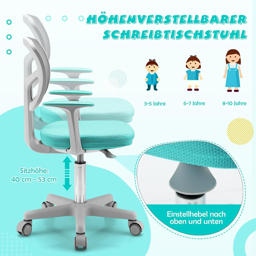 COSTWAY 360° Drehbarer Kinderschreibtischstuhl, 80-91,5 cm Höhenverstellbarer Jungendstuhl mit Rücke