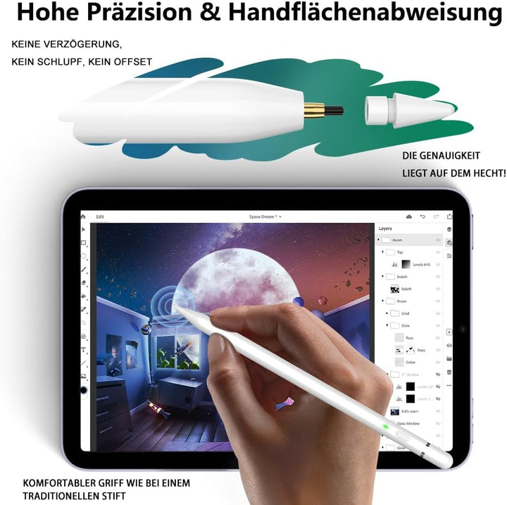 Stift für iPad: Pencil 1. Generation für iPad mit Schnellladeleistung Palm Rejection und Neigungssen