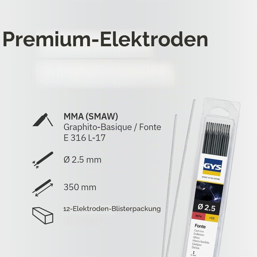 GYS 12 Guss-Elektroden - Durchmesser 2,5 mm - Blister, 1 Stück, 083332 Single, Single