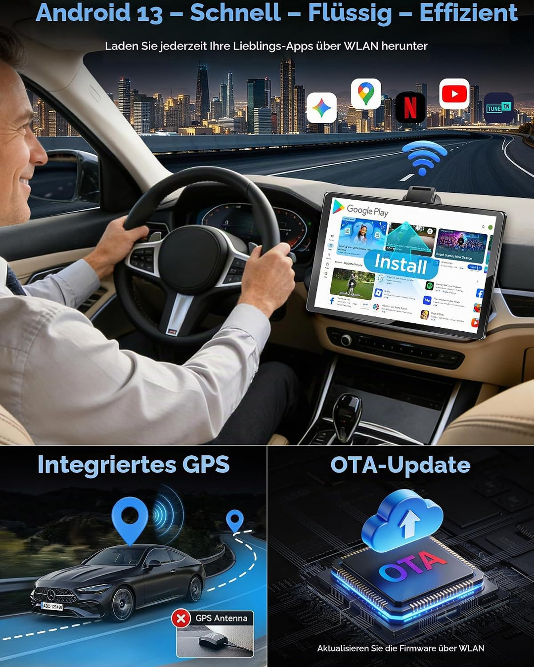 URVOLAX 10,1" Drehbares Apple CarPlay: Android 13 Wireless Android Auto Display mit Google Play - Ma