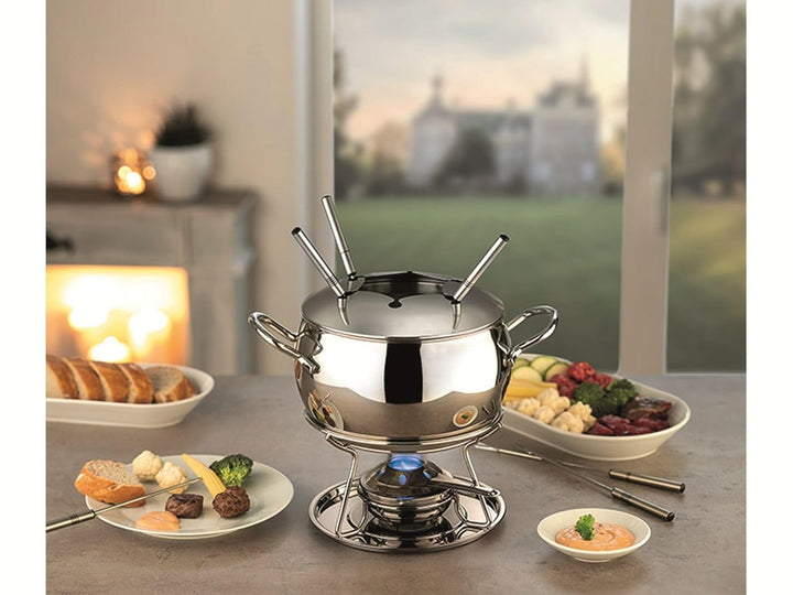 APS Fondue- und Feuerzangenbowle Set, Zuckerzange, Feuerzange, Fondue-Topf, Edelstahldeckel, hochgla