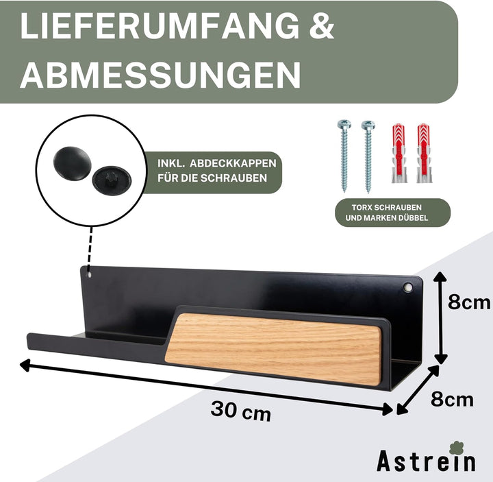 Astrein® | Schlüsselbrett Magnetisch | Schlüsselboard aus Holz | Eiche | Schlüsselhalter mit Ablage