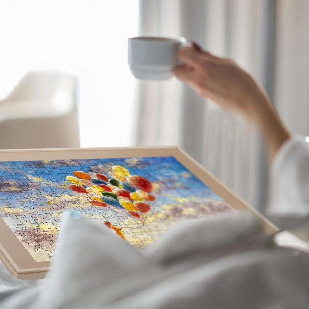 Relaxdays Puzzlebrett mit 4 Schubladen, Puzzle bis 1500 Teile, neigbar, drehbar, Holz Puzzlematte, P