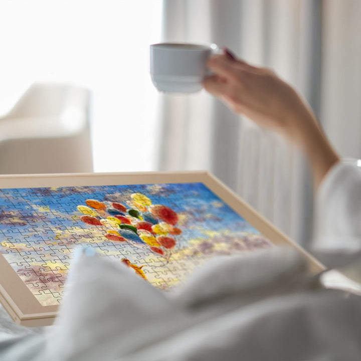 Relaxdays Puzzlebrett mit 4 Schubladen, Puzzle bis 1500 Teile, neigbar, drehbar, Holz Puzzlematte, P