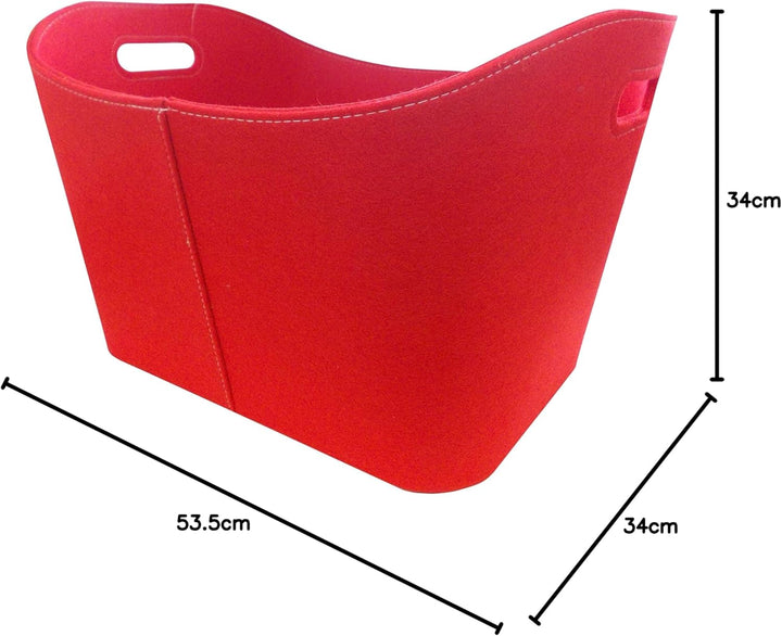 Metrox 99155 Holzkorb mit Tragegriffen (Kaminholztasche Filz, Farbe rot, Masse 53,5x43x34 cm) Filz,
