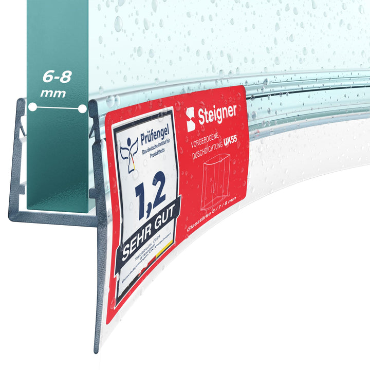 STEIGNER Duschdichtung, 140cm, Glasstärke 6/7/ 8 mm, Vorgebogene PVC Ersatzdichtung für Runddusche,