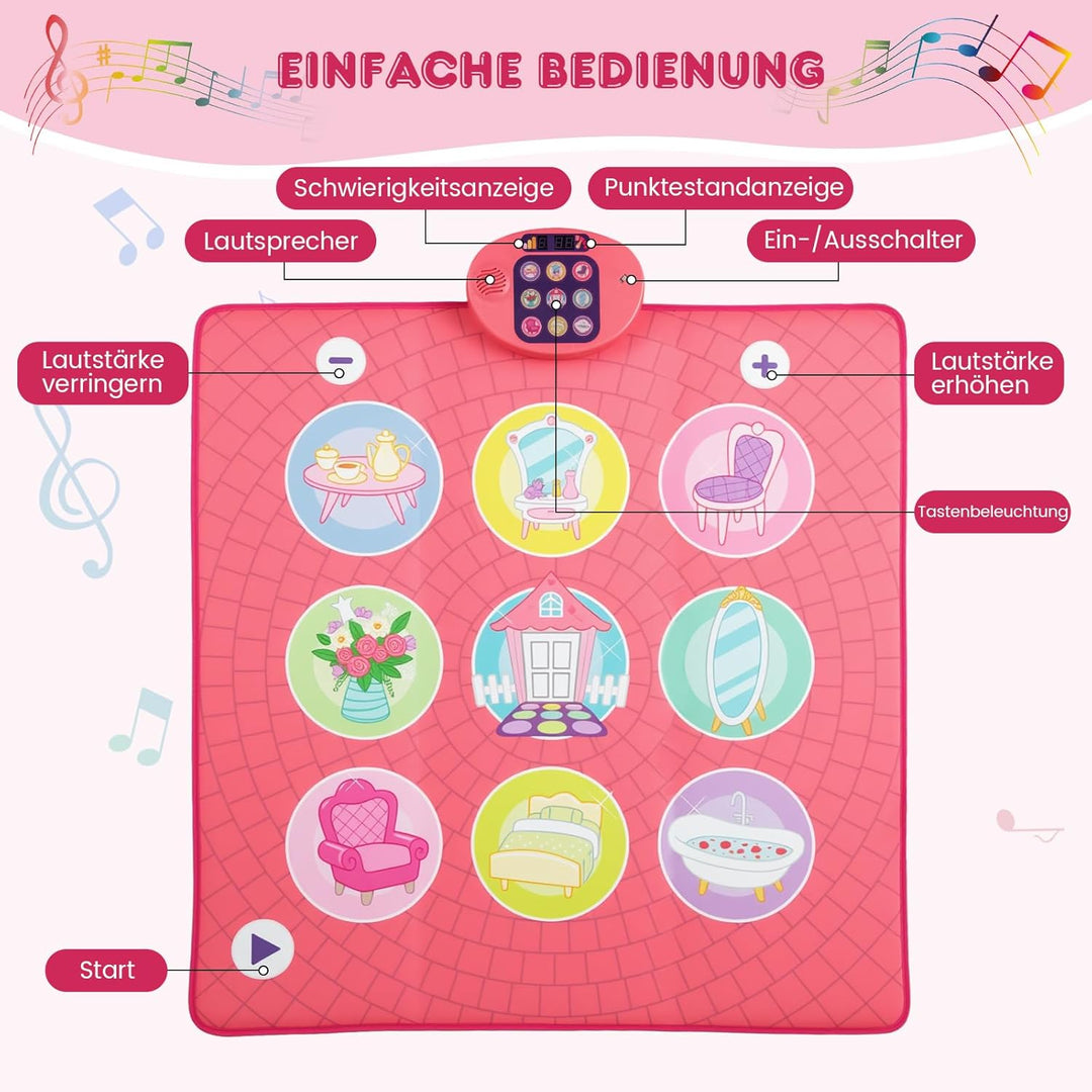 COSTWAY Tanzmatte Kinder, Musikmatte mit 5 Herausforderung Modi & 9 Klavierklängen & 9 Demo, Geburts