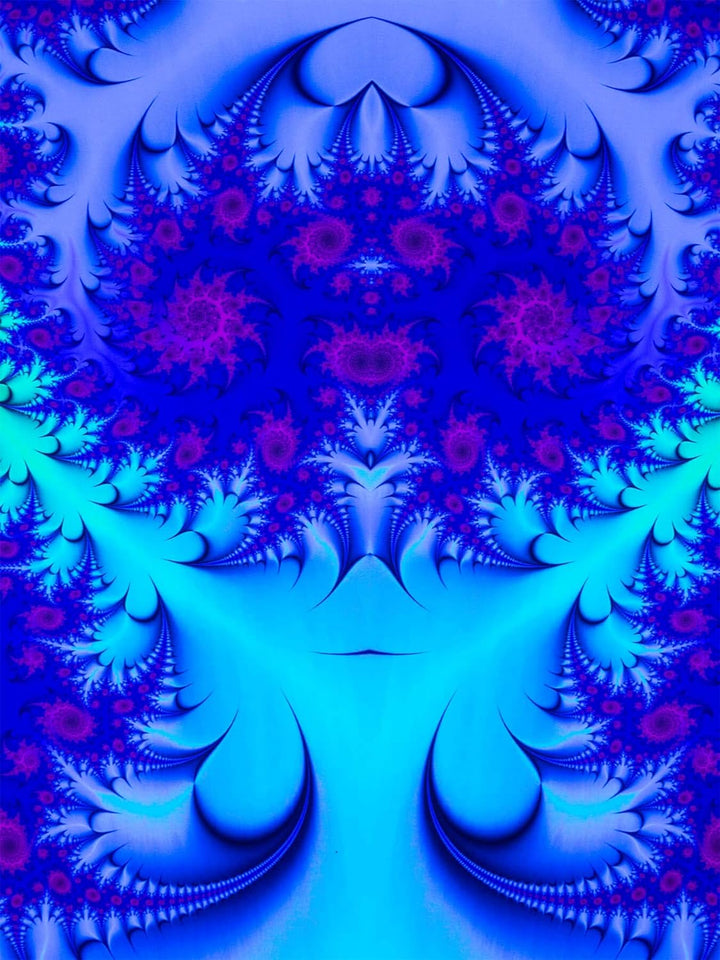 PSYWORK Schwarzlicht Stoffposter Neon | Fractal Wonderland Blue | 1,0 x 1,4m | UV-aktiv | fluoreszie