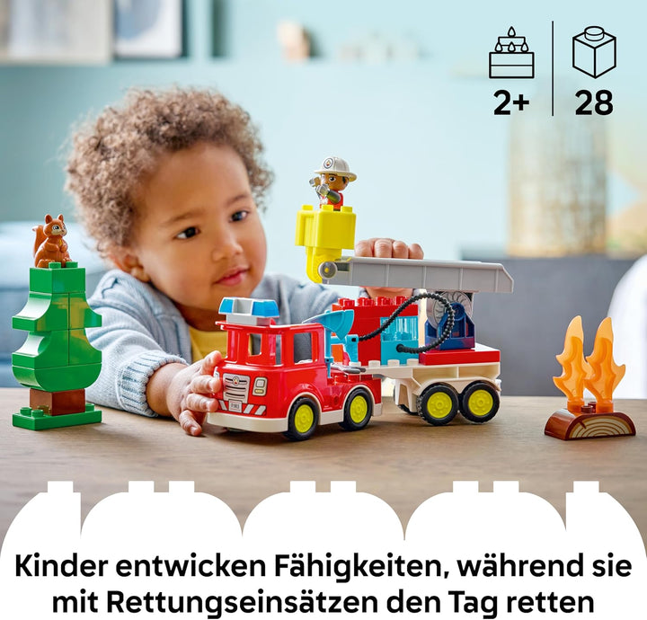 LEGO DUPLO Town Löschauto mit Schlauch und Feuerwehrmann- Lernspielzeug für Motorik - Rotes Feuerweh