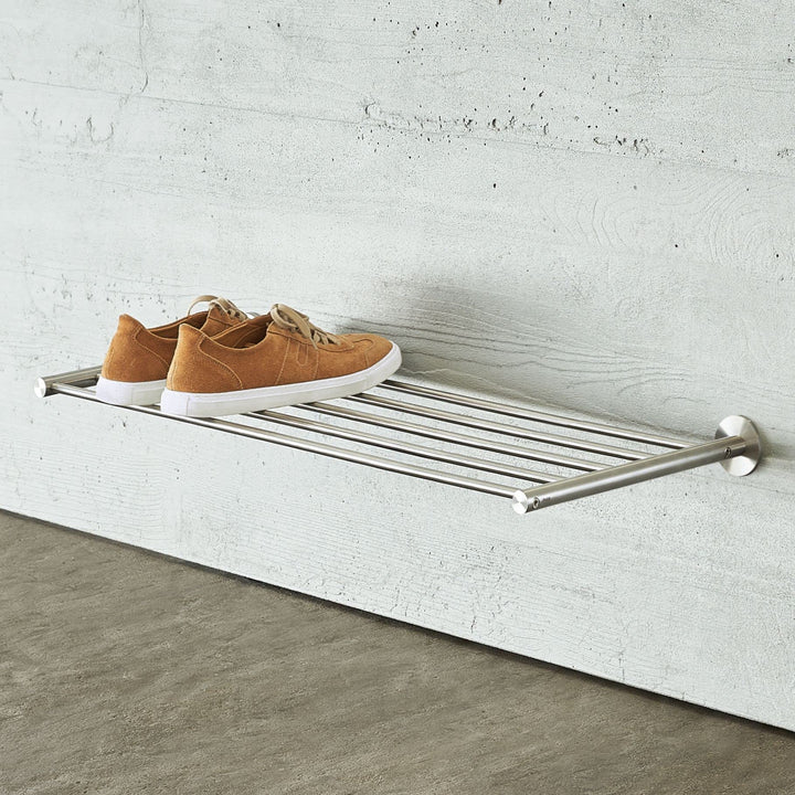 PHOS Design, SR600-1W, 60 cm breites Schuhregal zur Wandmontage, Edelstahl massiv, matt gebürstet 60