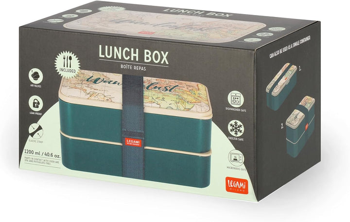 Legami - Lunchbox mit 3 Besteckn, Travel, Lunchbox, Fassungsvermögen 1200 ml, auslaufsicher, mikrowe