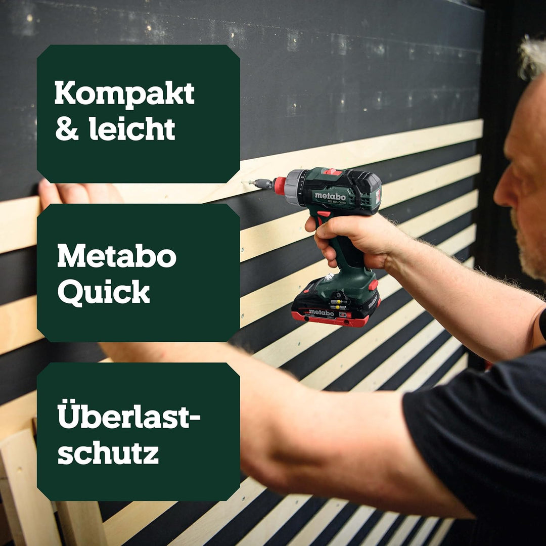 metabo Akku-Bohrschrauber BS 18 L Quick - 18V, 60Nm Drehmoment - Überlastschutz, kompakt & leistungs