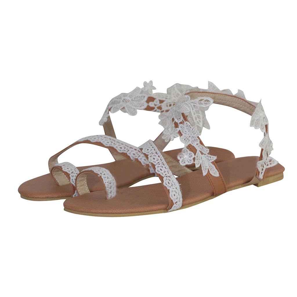 Flache Sommersandalen für Damen, Bohemian, offener Zehenbereich,Spitze, Flip Flop, niedriger Absatz,