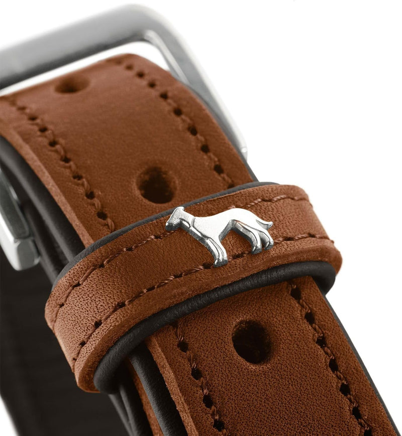 HUNTER LARVIK Hundehalsband, Leder, schlicht, elegant, komfortabel, 55 (M), cognac/schwarz cognac/sc