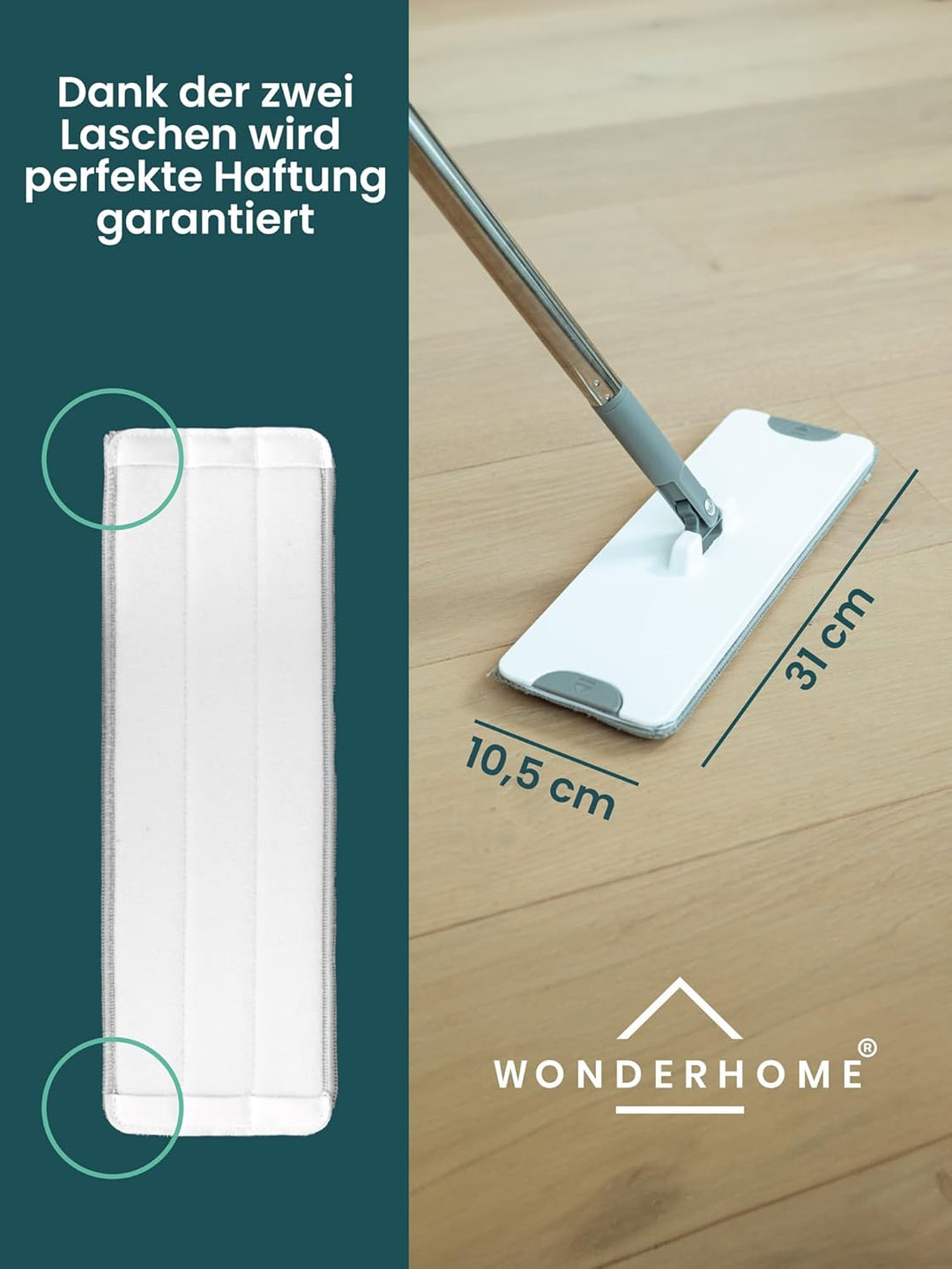 SuperStrong Ersatzpad 4er Pack für Wonderhome Mop mit Reinigungseimer - 2 seitige Laschen - geeignet