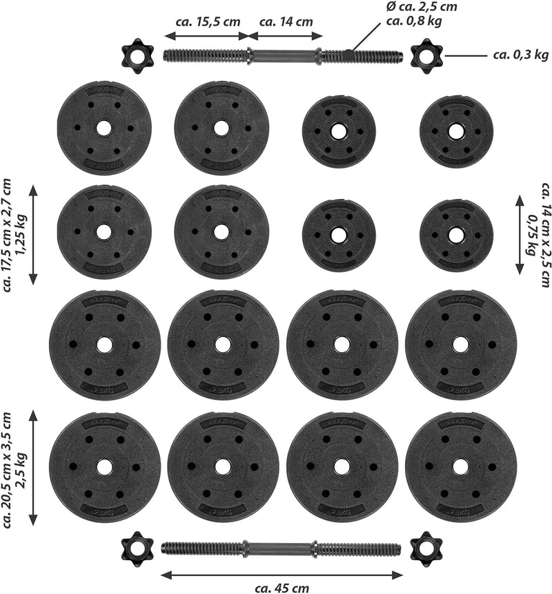 MAXXIVA Kurzhantel Set Zement Sternverschluss schwarz 2x10kg 2x15kg 2x20kg 30.0