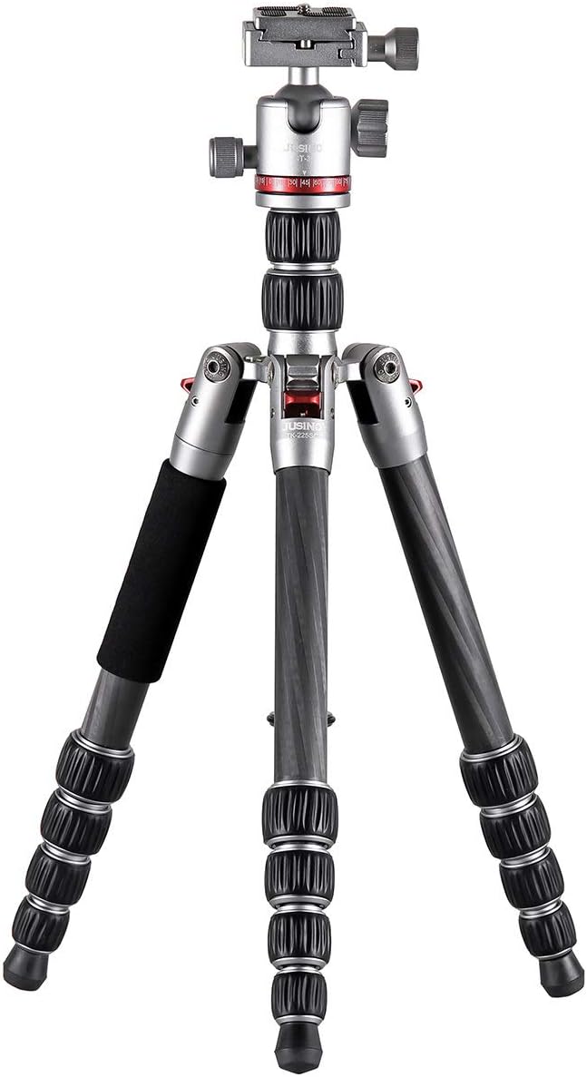 JUSINO TK-225SC handliches & Robustes Karbon-Tripod mit Monopod-Funktion + Kugelkopf GT-30, mit Tran
