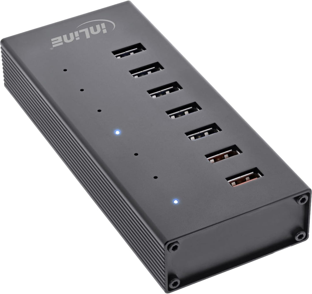 InLine® USB 3.2 Gen.1 Hub, 7 Port, Aluminiumgehäuse, schwarz, mit 2,5A Netzteil