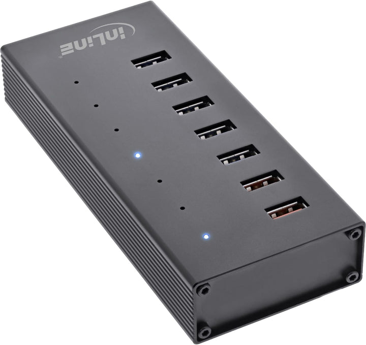 InLine® USB 3.2 Gen.1 Hub, 7 Port, Aluminiumgehäuse, schwarz, mit 2,5A Netzteil