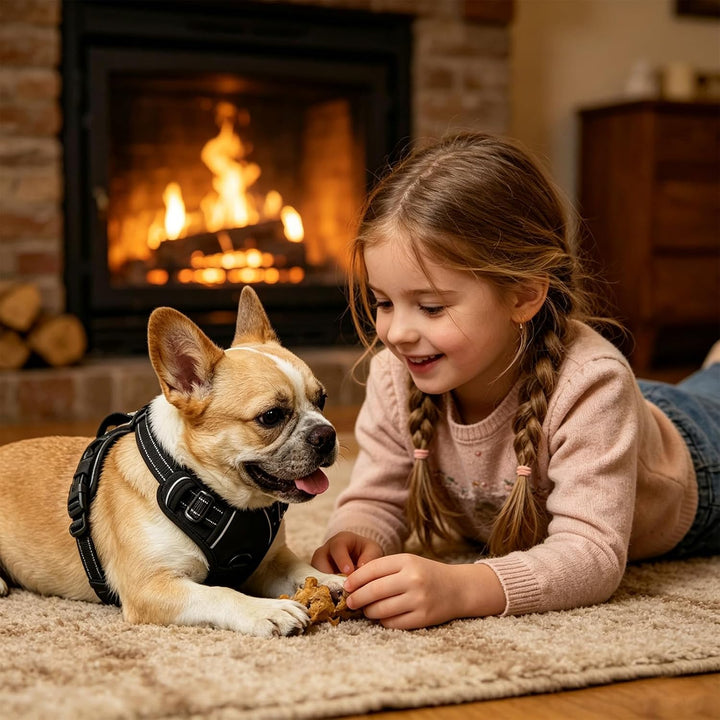 Hundegeschirr Atmungsaktiv Verstellbar mit Reflektierenden Streifen und Führungsleine für Spaziergän