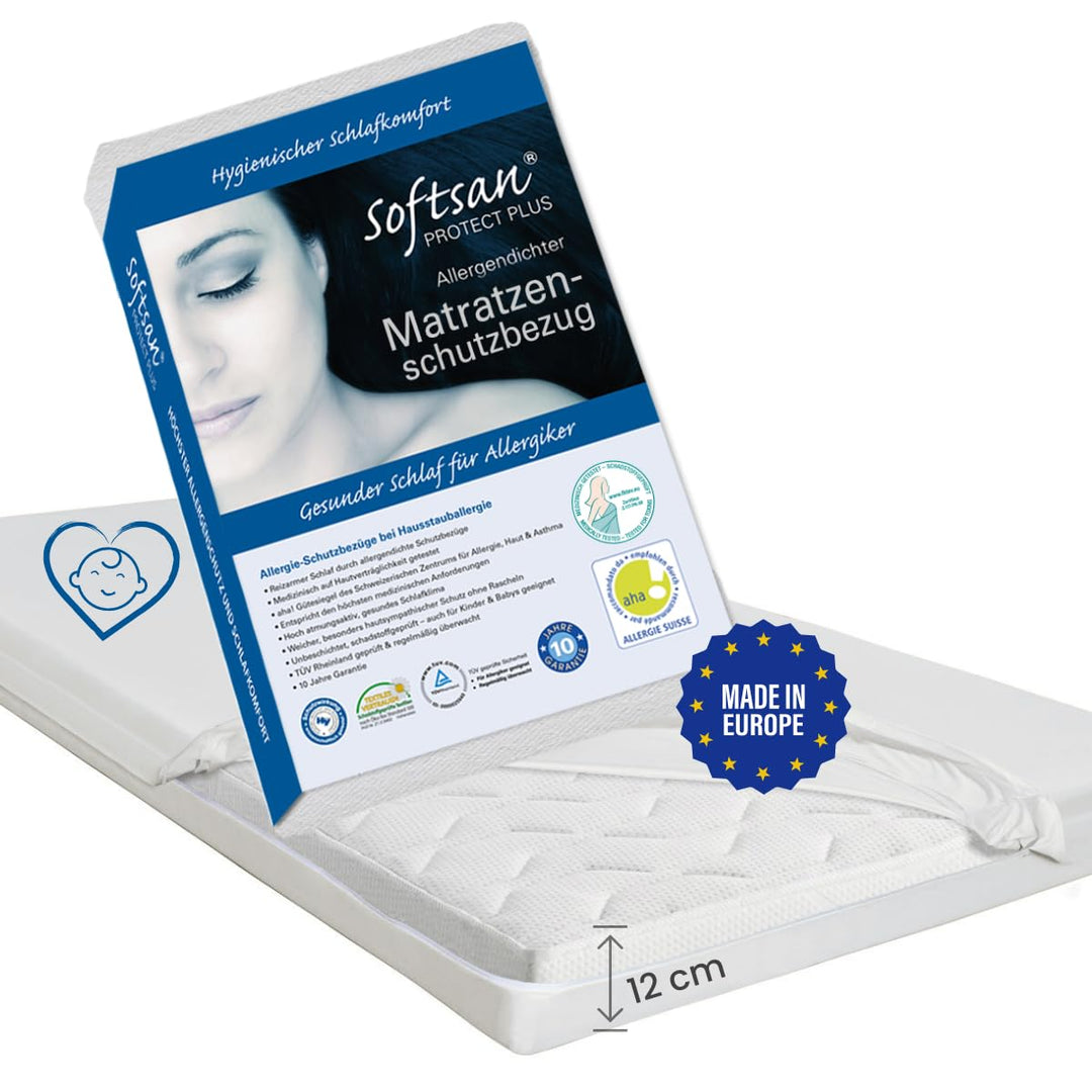 Softsan Protect Plus Matratzenbezug milbendicht für Kindermatratzen, Encasing 60x120 cm, 12 cm hoch,