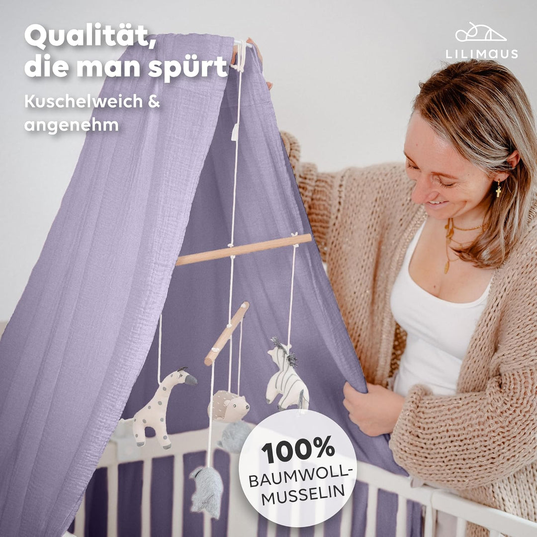 lilimaus Betthimmel Babybett mit Gold Applikation in 12 Farben [inkl. Himmelstange] - Himmel Babybet