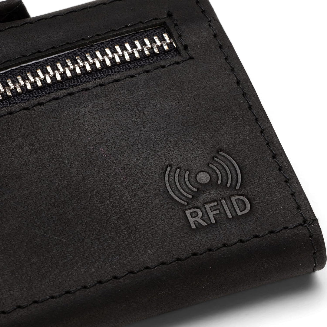 SERASAR | Leder Geldbörse Herren [Genius] mit RFID Schutz | Schwarz | Echtleder | Schein- und Münzfa
