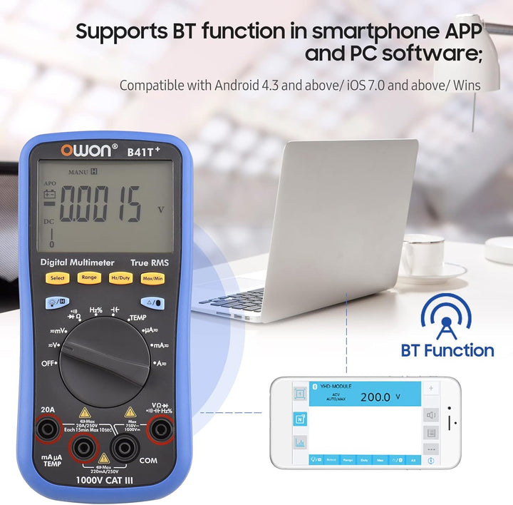 KKnoon B41T+ Digitales BT-Multimeter mit Offline-Aufzeichnung 22000 Counts True RMS Auto-Ranging Ele