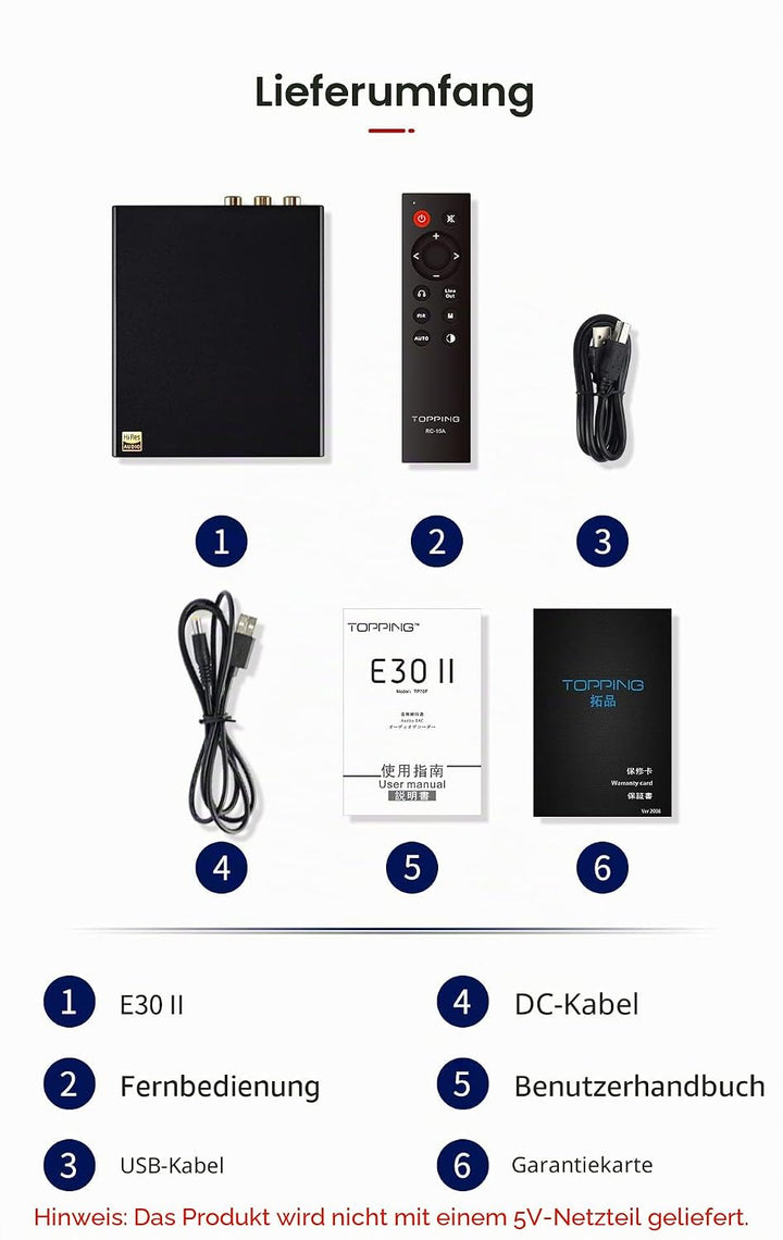 Topping E30 II Dual AK4493S Decoder DAC XU208 32bit/768k DSD512 Touch-Bedienung mit Hi-Res-Decoder m