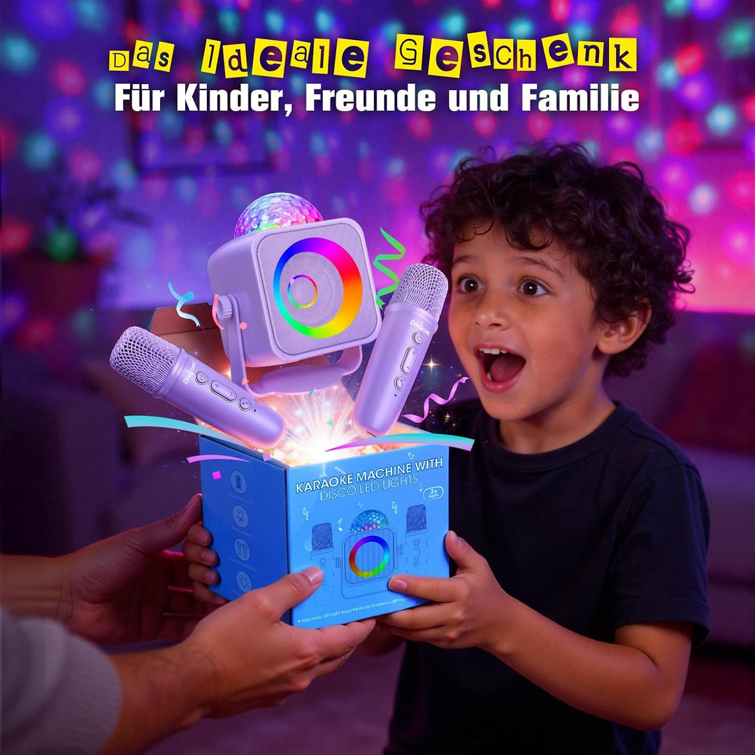 Dislocati Karaoke Maschine Mit 2 Bluetooth Mikrofon Kinder, Geschenk Mädchen 3-15 Jahre, Musik Spiel