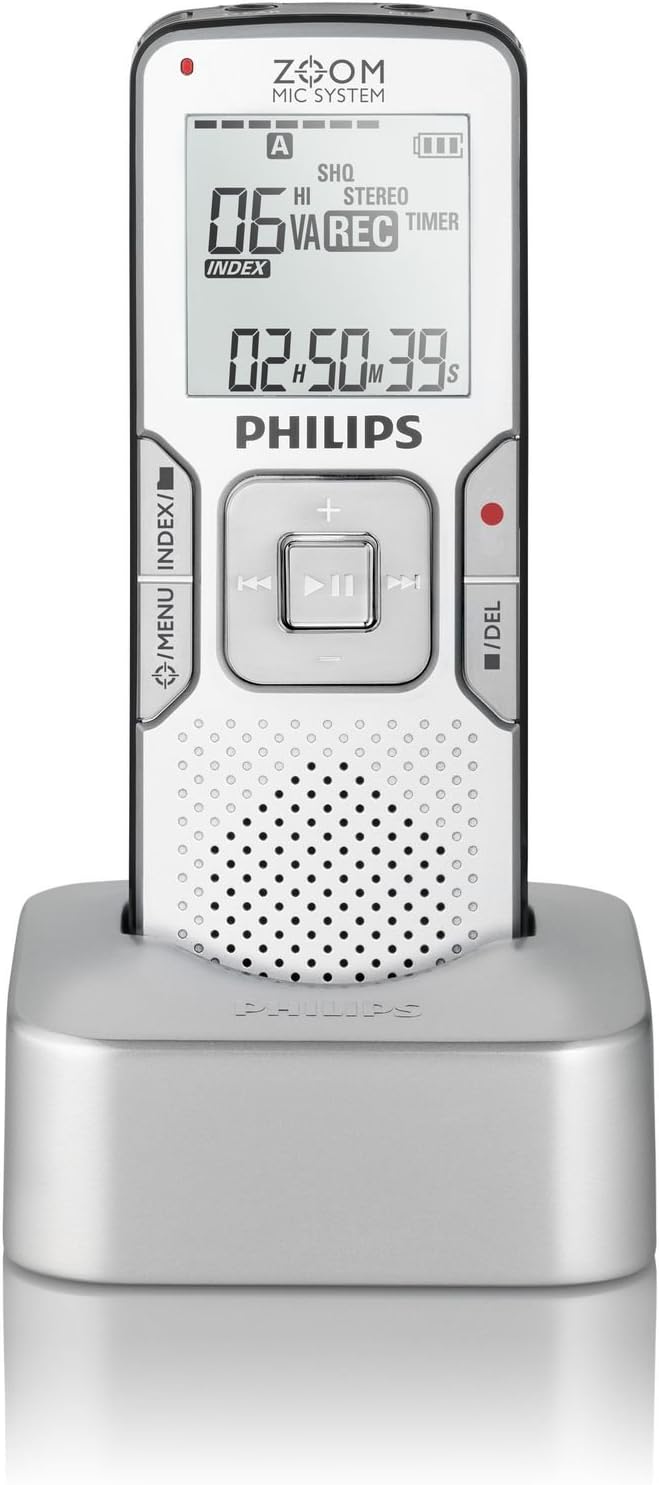 Philips LFH0868/00 Voice Tracer Digitaler Recorder Diktiergerät USB-Dockingstation mit Zoom Mic Syst