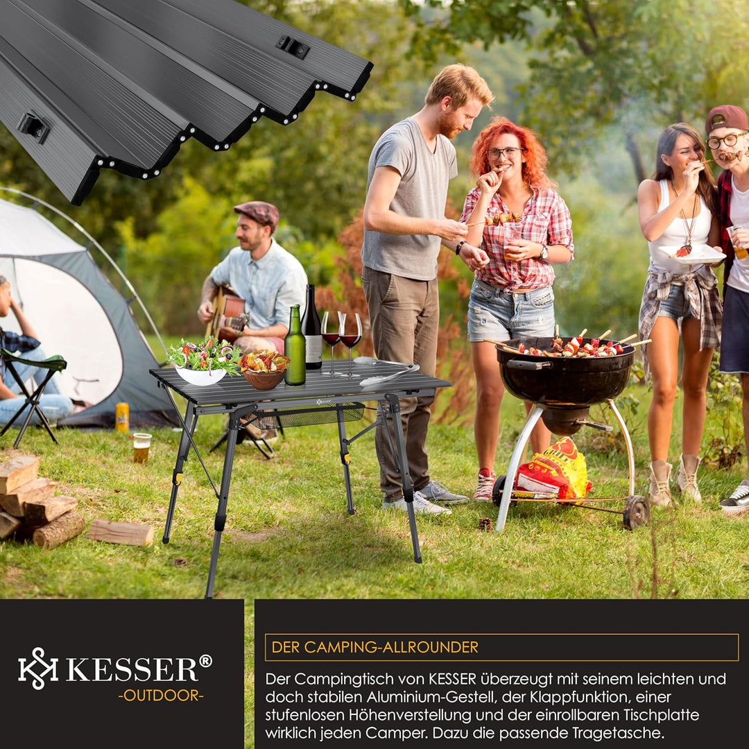 KESSER® Campingtisch faltbar Klapptisch mit Aluminiumrahmen Aufrollbare Tischplatte Falttisch klappb