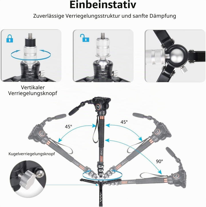 Cayer Tabletop Mini Stativ, 3 Feet SV5 Alumunium Stativ für Einbeinstative mit 3/8 "-16 Befestigungs
