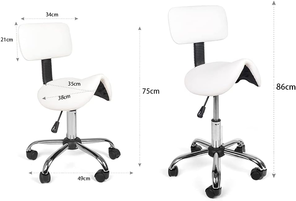 Mingone Sattelhocker mit Rückenlehne Weiss Bürohocker mit Rollen Ergonomisch Drehhocker Arbeitsstuhl