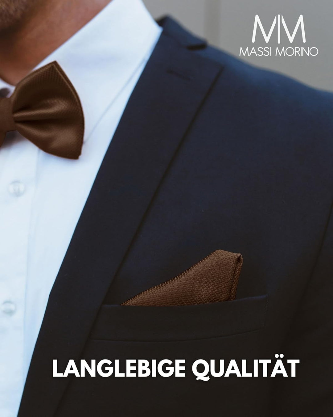 Massi Morino Fliege mit Einstecktuch für Herren Set - Anzug Herrenfliege zur Hochzeit - Verstellbare