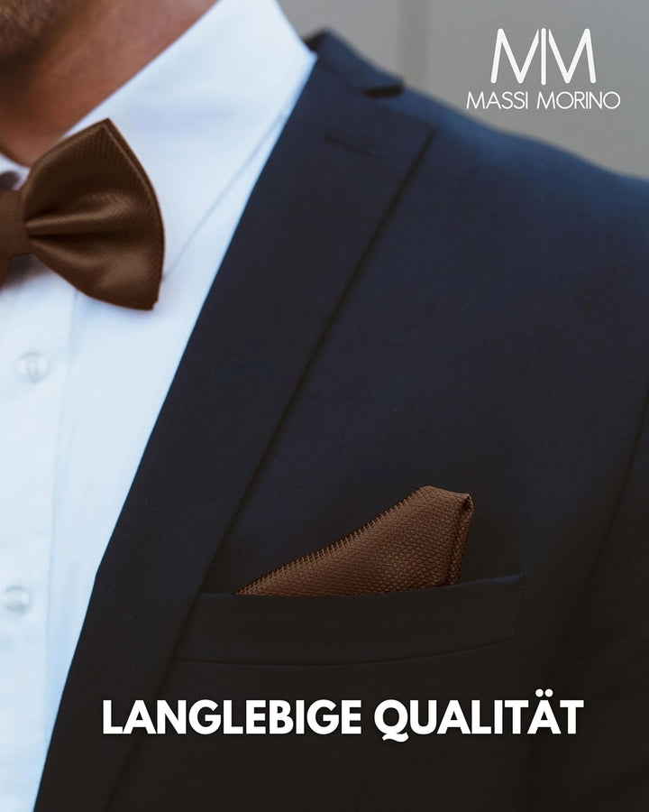 Massi Morino Fliege mit Einstecktuch für Herren Set - Anzug Herrenfliege zur Hochzeit - Verstellbare