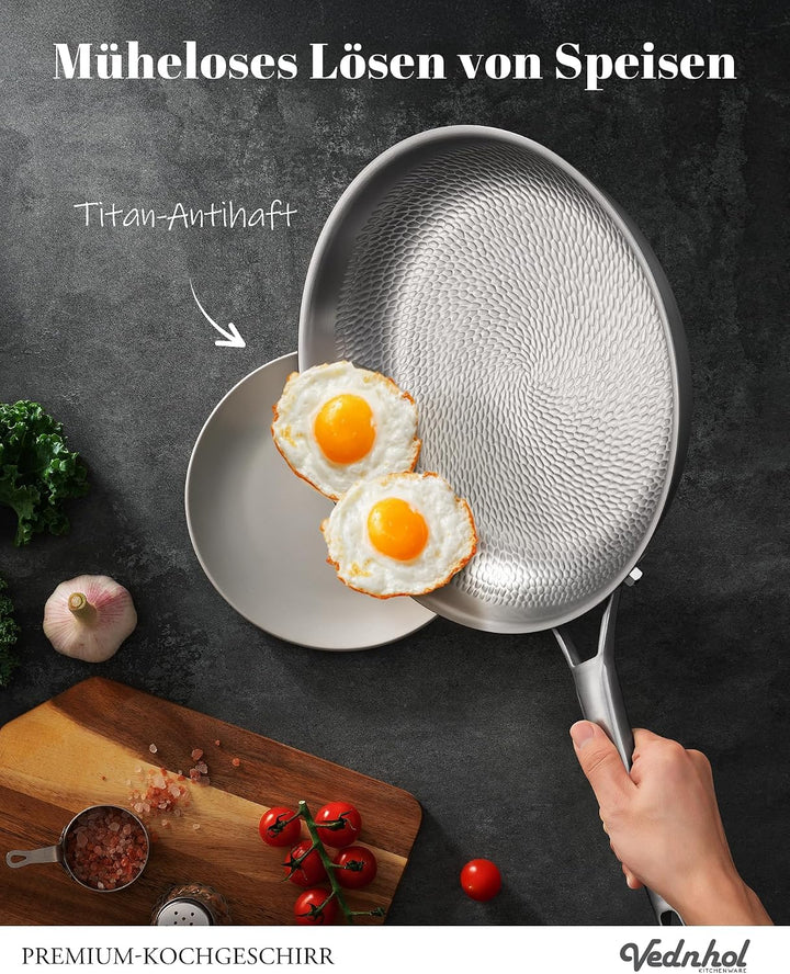 SNOWCLAD Titan Pfanne Pfannenset 3-teilig mit 2 Deckel,Titan Pfanne Unbeschichtet, Bratpfanne fur In