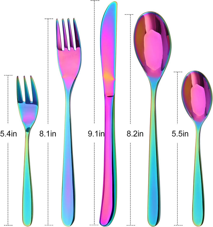 Regenbogen Besteck Set, Bettlife 30-teilig Besteckset für 6 Personen mit Messer/Gabel/Löffel, Edelst