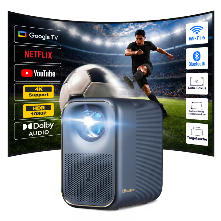 AllPlay Smart Beamer mit Google TV, Full HD 1080p, WiFi & Bluetooth, Autofokus, Aautomatische Trapez