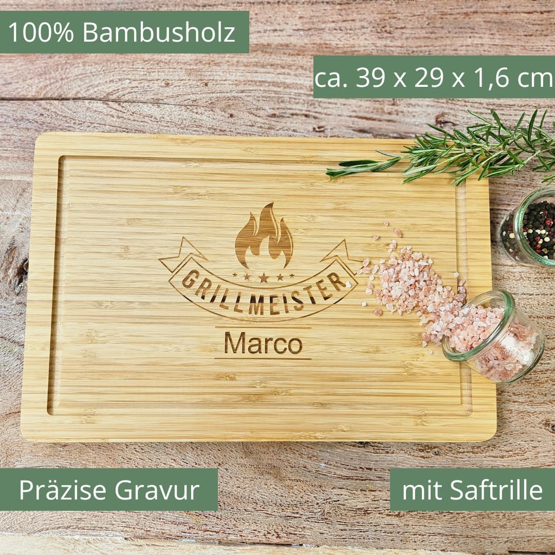 Premium Grillmeister Schneidebrett personalisiert aus Bambur XL Schneidebrett Holz personalisiert |