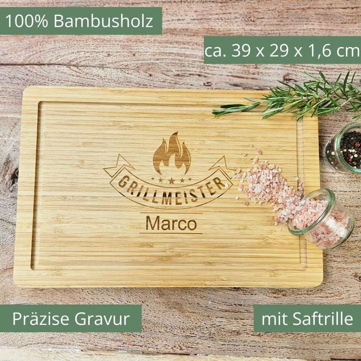 Premium Grillmeister Schneidebrett personalisiert aus Bambur XL Schneidebrett Holz personalisiert |