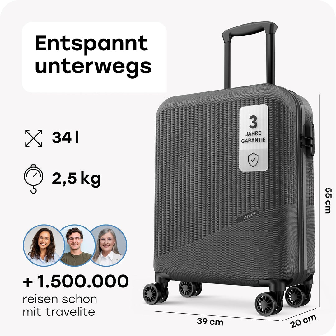 travelite 4-Rad Handgepäck Koffer klein 37 Liter, Gepäck Serie BALI: ABS Hartschalen Trolley erfüllt