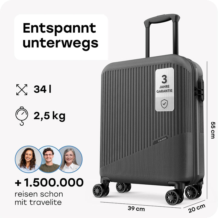 travelite 4-Rad Handgepäck Koffer klein 37 Liter, Gepäck Serie BALI: ABS Hartschalen Trolley erfüllt