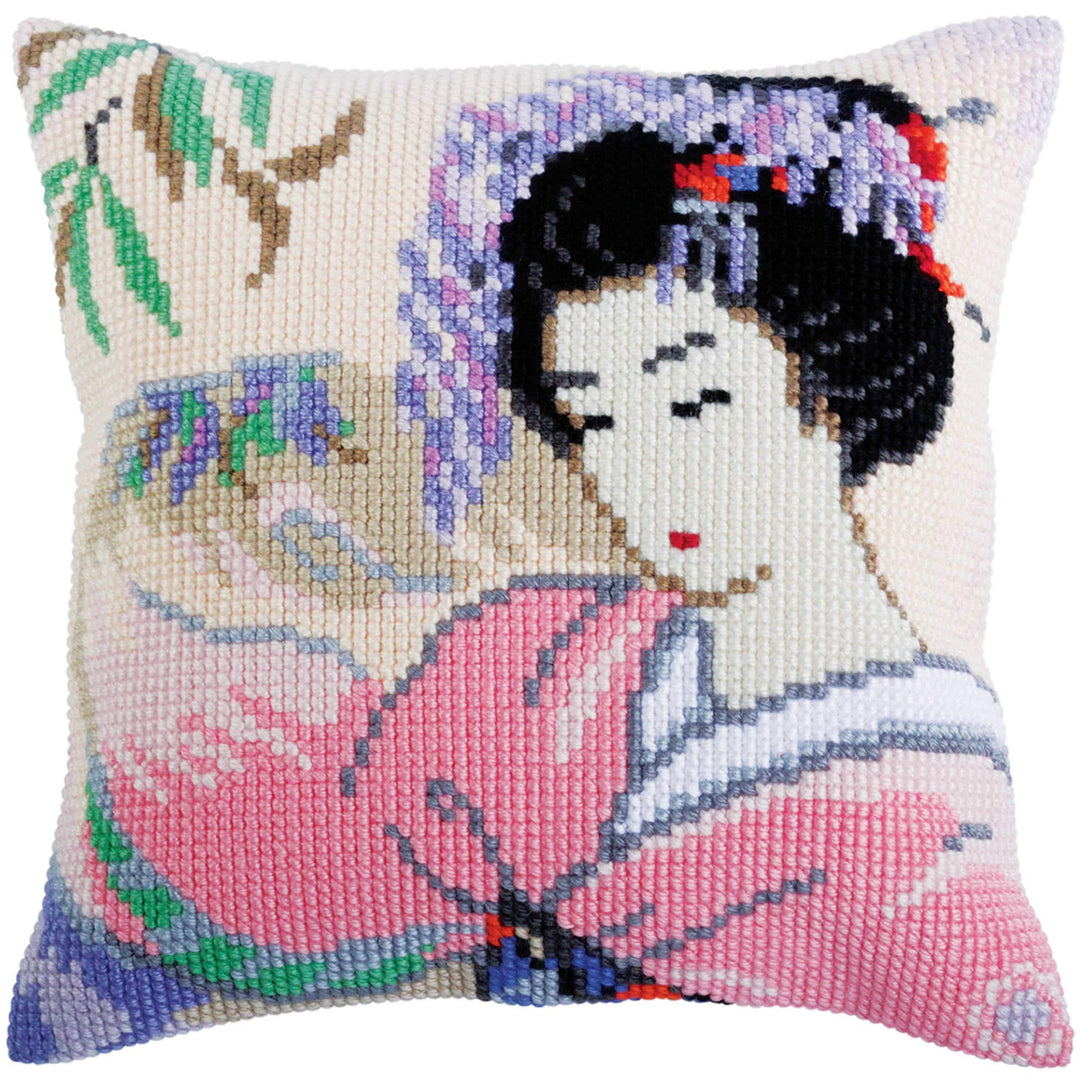 Collection d'Art 5317 Japanische Liebe Kreuzstichkissen, Baumwolle, Mehrfarbig, 40x40cm, Japanische