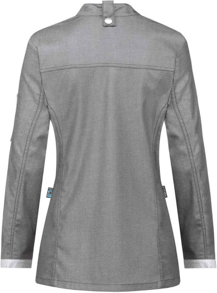 GREIFF Damen Kochjacke Im Bikerstyle Bäckerjacke Regular Fit Langarm mit Druckknopfverschluss XL Gra
