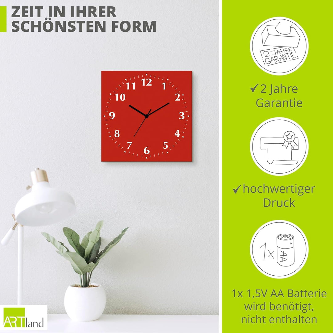 ARTLAND Wanddeko Wanduhr ohne Tickgeräusche Alu Funkuhr 30x30 cm Quadratisch Lautlos 12 Ziffern Farb