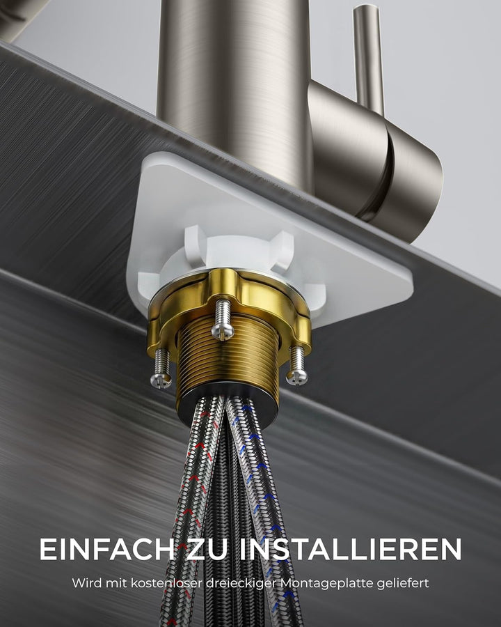FORIOUS Wasserhahn Küche, Küchenarmatur Ausziehbar mit Brause, Spültischarmatur Küche, L-förmiger Ed